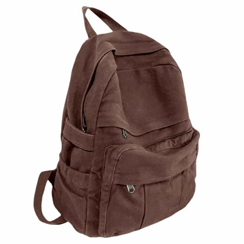 GAMLFL Coffee Brown Canvas Backpack for Women & Men Retro Aesthetic Rucksack Basic Backpack for High School/College Students Travel Laptop Bag