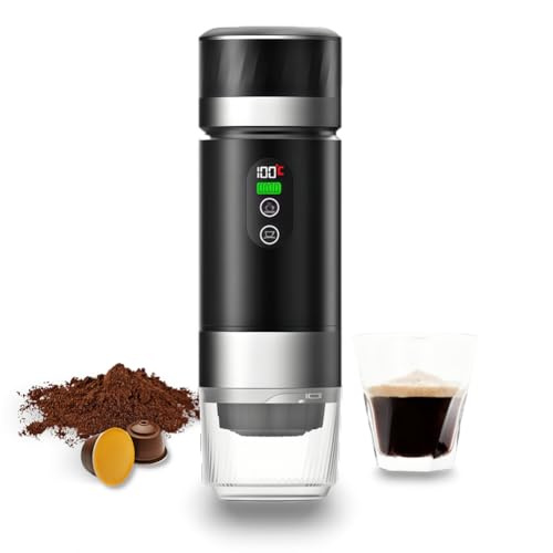 Irishom Portable Electric Coffee Machine, Portable Coffee Maker 3-In-1 Hot Cold Brew with Digital Display for Camping Home Office Car (Black)