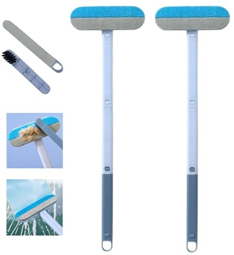 2-Pack Multi-Functional Pet Hair Remover Brush, Cat and Dog Hair Removal with 60cm Extendable Handle (Extends up to 92cm), For Carpets, Sofa, Bedsheets, Clothing, Glass & Window Screens