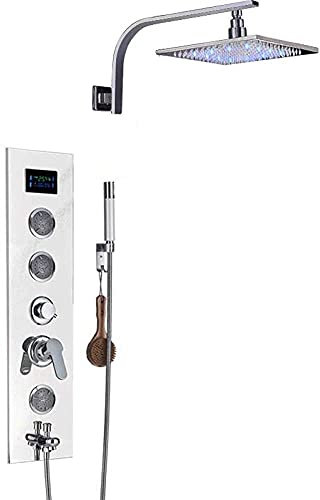 Duschset Duschsystem LED-ljus Duschpelare Enkelt handtag Regnbad Duschset Chrome SPA Massage Jet Badrumsduschblandare Handdusch, 16 tums huvudstil