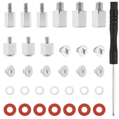 30PCS M.2 SSD Screws Kit, NVMe Screw M.2 SSD Mounting Kit with Non-Magnetic Screwdriver, Carbon Steel Nickel Plated Screws & Standoffs (M2/M3)+Insulating Washers for ASUS MSI Gigabyte NGFF Motherboard