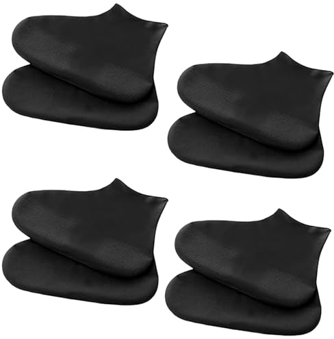 Clyndora 4 Pairs Black Reusable Waterproof Shoe Covers, Non-Slip Rubber Overshoes for Outdoor Activities Like Hiking and Cycling