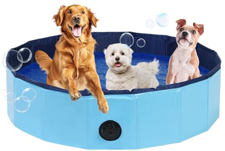 DASBET Foldable Dog Pool Dog Paddling Pool PVC Collapsible Dog Swimming Pool Blue Portable Pet Wading Pool for Dogs, Puppies, Cats Pet Tub for Indoor & Outdoor (100 cm Diameter x 30 cm Height)