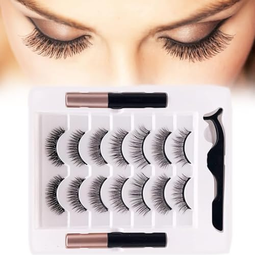 7 Pairs Magnetic Eyelashes Set,Magnetic Lashes,With 2 Tubes M-agnetic Eyeliner And Tweezers,Natural Reusable Waterproof Long-Lasting,Lightweight & Comfortable,For Daily And Special Occasions(Black)