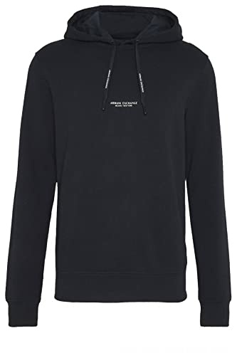 Armani Exchange Men's, Essential, Milano/New York Logo Lettering Hooded Sweatshirt, Navy, XL