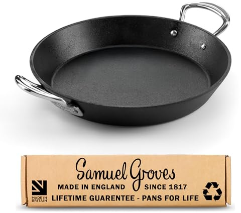Samuel Groves Britannia Recycled 24cm Cast Iron Skillet with Side Handles, British Made Frying Pan, Pre-Seasoned, Induction & Oven Safe, Sustainable Cookware - Britain's Oldest Cookware Brand