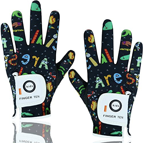 LOVMEAD Golfhandschuhe Kinder Links Rechts 1 Paar, Jungen Mädchen Allwetter Schwarz Mikrofaser Rain Grip Golf Handschuh Weicher Komfort Passform Größe XL (Schwarz-1 Paar, XL)