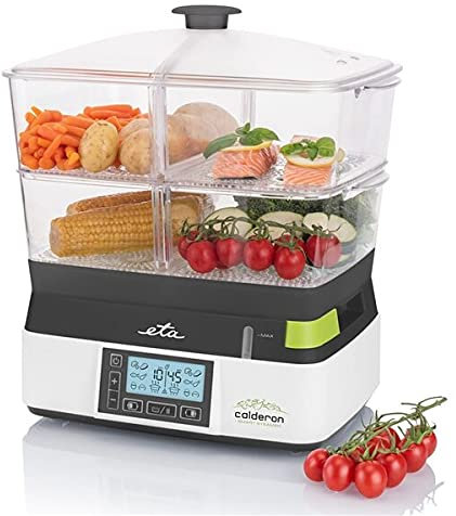 ETA Calderon 2 Vaporera Eléctrica - 2 Recipientes Transparentes para Cocinar y 6 Programas Automáticos para Preparación de Alimentos Saludables, 11 Litros