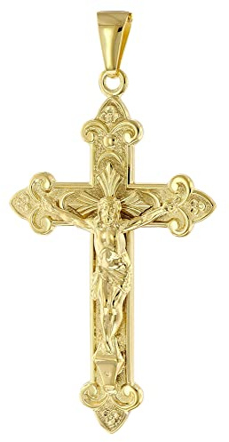 trendor Kreuz-Anhänger mit Korpus Gold 333 (8 Karat) 45 x 29 mm zeitloser Halsschmuck für Herren, elegante Geschenkidee aus Echtgold, 41058