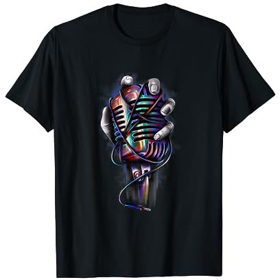 T-shirt Colorata Microfono In Mano Maglietta