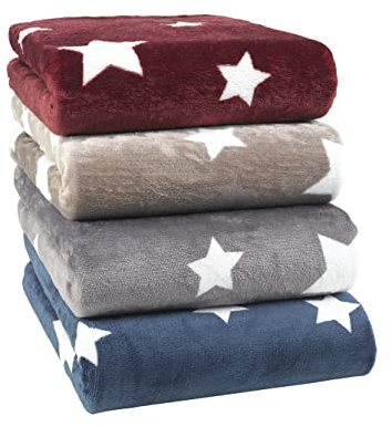 BaSaTex Sterne Flausch Spannbettlaken Winter Plüsch Nicky-Teddy Cashmere-Touch Spannbetttuch | 140x200-160x200 cm | Farbe: Bordeaux