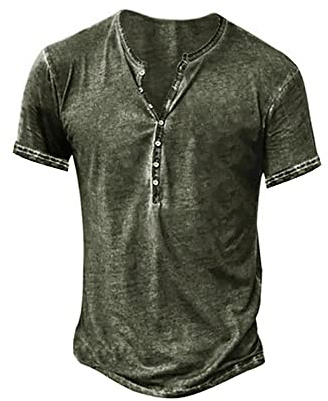 Beotyshow Camisa de manga larga para hombre Henley Shirt de estilo vintage casual, ligera, de algodón, de ajuste delgado, T-shirt, S