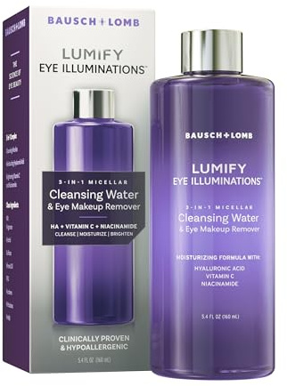 LUMIFY Eye Illuminations Cleansing Water & Eye Makeup Remover, 3-in-1 Micellar Water Contains Hyaluronic Acid, Vitamin C & Niacinamide, Hypoallergenic, Removes Waterproof Makeup, 5.4 Oz (160 mL)