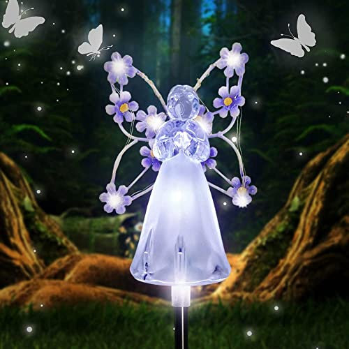 Solar Angel Lights, 2023 New LED Waterproof Garden Decoration, Multi-Color Changing Angel Decorative Lights for Cemetery Grave Yards Patio Outdoor Decoration Memorial Gifts, qzjijosen (Purple)