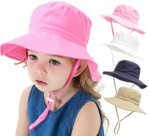 YANWANG Cappello da Sole a Secchiello Regolabile per Bambini, Cappello da Spiaggia con Protezione Solare UPF 50+ per Bambini Ragazzi Ragazze(Pink,2-6Years)