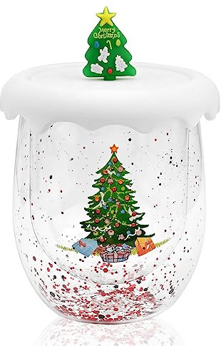 Tazza da Caffè Natalizia Tazze Carine per Albero di Natale Tazza da Caffè in Vetro Tazza da Tè Tazza da Latte con Coperchio Decorazione Natalizia, 300 ml