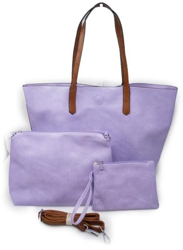 Borsa shopping donna a spalla grande capiente tipo bag con borsello borsellino e tracolla tre pezzi 3 shopper giornaliera tutti i giorni da lavoro ufficio Lilla autunno inverno 2025 2026