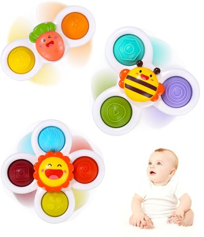 Birshe 3 Stycken Sugkoppsleksaker, Tecknad Vattenleksak, Sensorisk Babyleksak, Roterande Badleksak För 1-6 År, Babypresenter