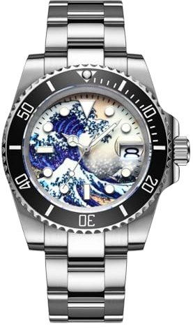 ADDIESDIVE Automatikuhr Herren Analoguhr Saphirglas Herrenuhren mit Ozeanwellen-Zifferblatt