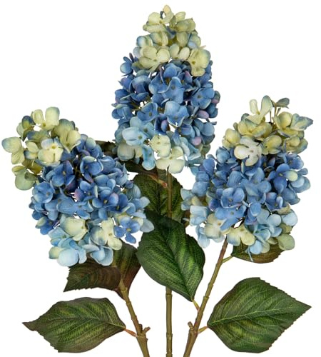 Arborus 3PCS Fake Flowers Cone Hydrangea Dodger Blue Artificial Fall Flowers 27 Long Fall Floral Stems for Vase, Real Touch Silk Flowers Décor for Floral Arrangement Autumn Home Kitchen Table Décor
