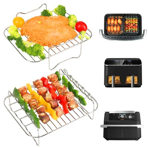 BYKITCHEN Airfryer Zubehör für Ninja Flex Drawer AF500EU 10,4L/COSORI Heißluftfritteuse 2 Kammern,304 Grillrost Heißluftfritteuse Zubehör für Ninja Foodi Dual AF500EU/ AF500EUCP/COSORI-CAF-R901-AEU
