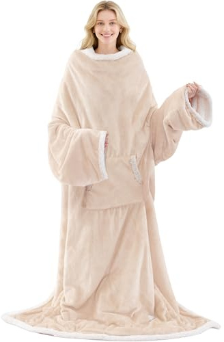 MAXEVE Elektrisk snuggle överkast med fotficka, Beige, L