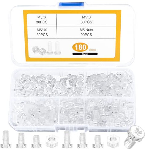 Kit 180 Piezas M5 Tornillos y Tuercas de Acrílico, Cabeza Cilíndrica Phillips con Sistema de Cruz - Transparente