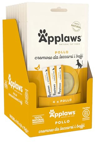 Applaws 100% Natural Puré de Pollo para Gatos, Sin Cereales, Suave y Cremoso - 10 Paquetes (4 x 15g Sobres) - Total 40 Sobres