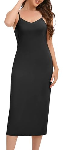 SHCNSJC Nightdress for Women UK Long Slip Dress for Ladies Soft Full Slip Petticoat Spaghetti Strap Nighties for Women Women's Nightdresses Chemises V Neck Negligee Nightgown Nightwear，Black XXL