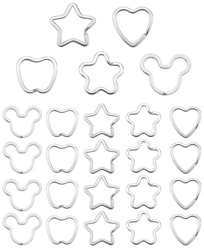 KGDUYC 25 pcs 5 Formas Anillas para Llaveros en Forma de Corazón Estrella Flor Manzanas，Anilla de Llave Llavero Dividido de Hierro para Conectar Etiquetas, Llaves, Joyas y Colgantes Pequeños