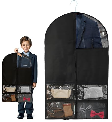 Suit Bag for Boys and Men, Large Capacity Visible Window Black Suit Carrier Breathable Dustproof Garment Bags for Jacket Windbreaker Shirt