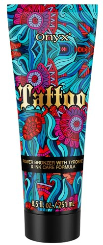 Onyx Tattoo garvning accelerator med bronzer för hud med tatueringar 251 ml | För tatuerad hud, tatuering färgvård för solarium, mörk solbränna, randfri, solskyddskräm med fuktkräm