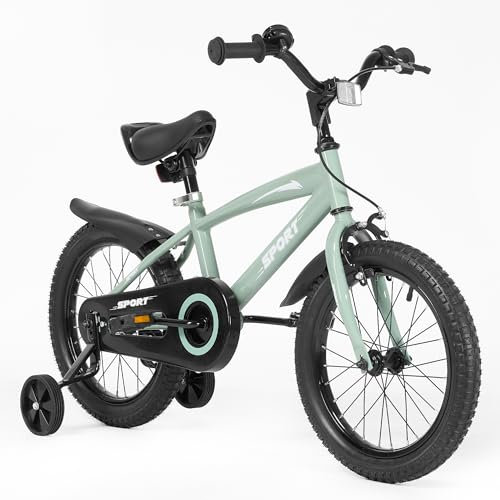 BODIOO Kinderfahrrad 12 Zoll, Fahrrad für Jungen und Mädchen mit Stützrädern, robustem Rahmen, verstellbarem Sitz, Rücktritt- und Handbremse, geeignet für Fahrer von 83 bis 96 cm (Minzgrau)