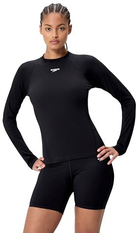 Speedo Women's End+ Long Sleeve Swim Rash Top, Black, M