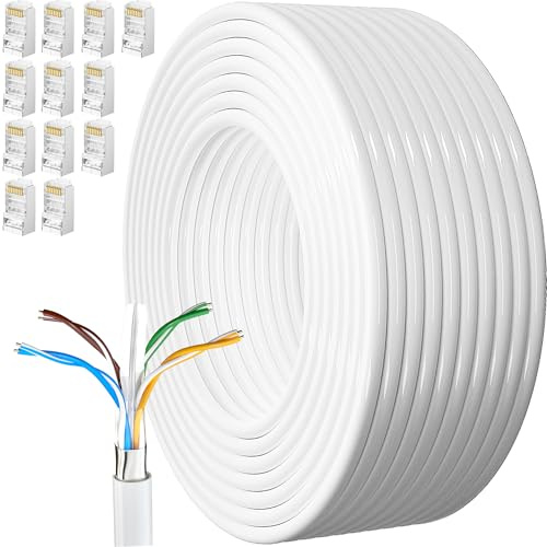 Cat 6 Ethernet Kabel 60M, FTP 23 AWG Utomhus Skärmad | Extra Lång, Extern Internetkabel, Hög Hastighet, Väderbeständig, Gigabit Nätverkskabel
