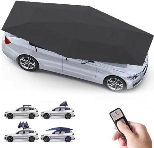 NzEupno Portable Automatic Car Cover Umbrella, Outdoor Car Tent, Remote Control Car Roof Top Canopy, Car Shelter Sunshade, Universal Auto Protection Black-5.2m