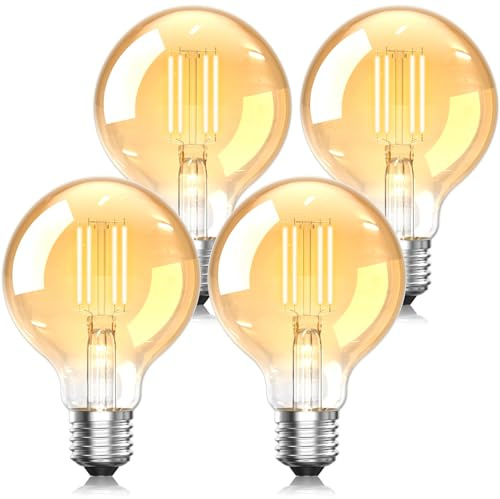 Bonlux Vintage Edison LED Light Bulb, E27 Screw Bulb 4W G80 Globe Decorative Light Bulbs Warm White 2200K, Equivalent to 40W, LED Filament Lamp Amber Glass for Retro Lighting, 4-Pack