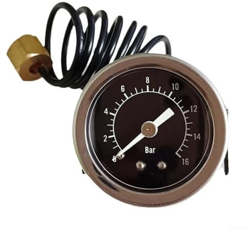 DAZZLEEX Manomètre capillaire pour machine à cappuccino et expresso 16 bar G1/8 - Accessoire de chaudière à vapeur en cuivre avec tube de 600 mm pour cafetière, mousseur à lait et eau (16bar G1/8)