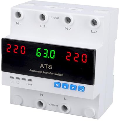 Xiuganpo Interruttore di Trasferimento Manuale Automatico 63A, Display a LED Interruttore di Commutazione Generatore 50-60Hz, Selettore Elettrico di Alimentazione Automatica