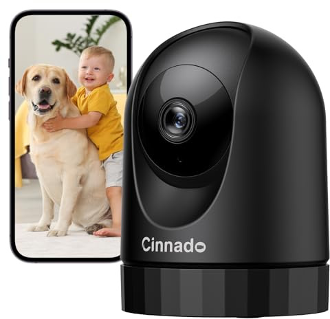 Cinnado Pet Camera, 2K Dog Camera, Indoor Cameras House Security with APP, Pan/Tilt CCTV, Smart Baby Monitor, Motion Tracking, 2-Way Talk, Night Vision, TF Card/Cloud Storage, D1 Black