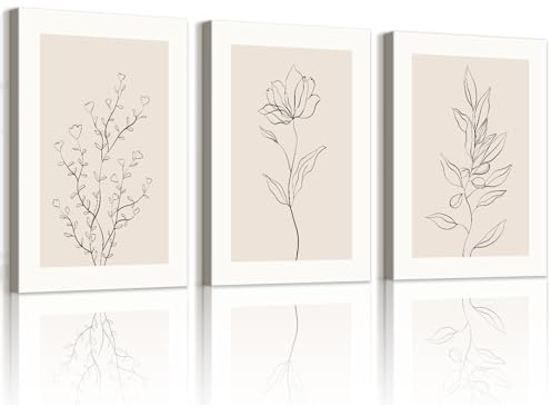 WENGTIAO 3 Piezas Boho Botánico Cuadros Decorativos Enmarcado, Abstracta Plantas Negro y Beige Neutros Lienzos Laminas, Cuadros Decoracion Salon Modernos Dormitorios Decoración Pared 30x40cmx3