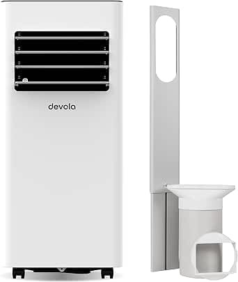 Devola Compact 5000 BTU WiFi Portable Air Conditioner for Small Rooms, 4-in-1 Cooling, Dehumidifier & Fan, Sleep Mode, Remote, 24H Timer, 2 Window Kits, Energy Class A