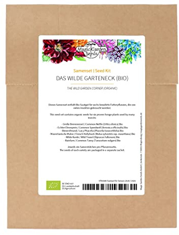 La esquina del jardín silvestre (Orgánico)- Set de de semillas con 6 flores y hierbas silvestres que son buen forraje para insectos beneficiosos