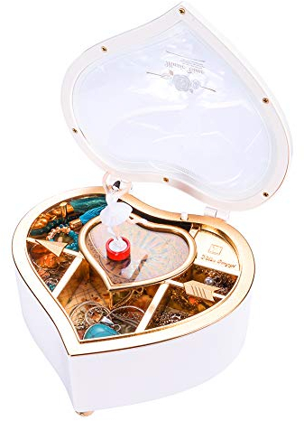 SPETYORT Boîte à bijoux musicale rotative en forme de cœur Motif ballerine Blanc