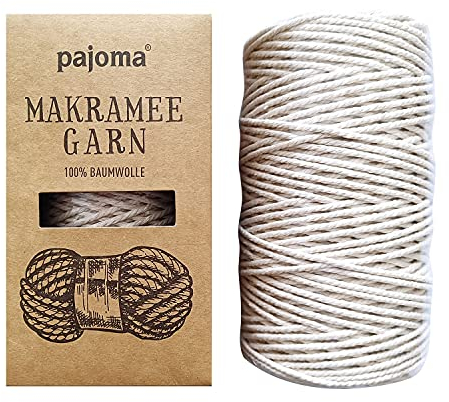 pajoma Makramee Garn 200m x 3mm, Baumwollkordel, Baumwollseil, 100% Baumwollgarn für DIY Handwerk (Natur)