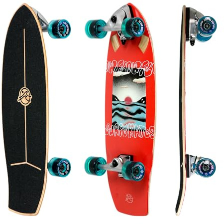 Flow Surf Skates Cruiser - 29x10 7-Ply North American Maple Deck, Carving Truck, Fully Assembled, Supports up to 275 lbs for Surf-Like Carving