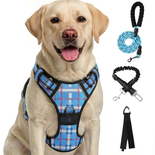 FURRYFECTION Harnais Anti-Traction Réfléchissant À Carreaux Bleus Taille L