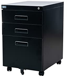 Jet-Line® | Caisson de bureau en métal | 3 tiroirs dossiers suspendus | PAUL métal | Noir | Meubles de bureau | Meuble de bureau | Armoire de classement 390 x 520 x 620 mm