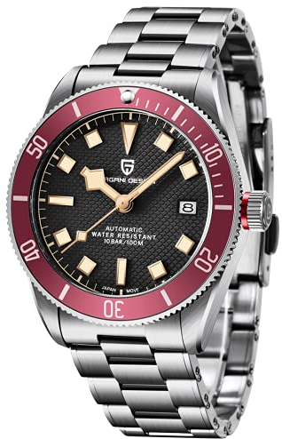 RollsTimi Pagani Design 1671 Herren-Armbanduhr, selbstaufziehend, Automatik-Uhrwerk, NH35, 100 m, wasserdicht, mechanische Sport-Armbanduhr, Rot V1, Armband, PA1671 PRO