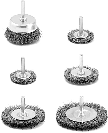 QWORK® 6-teilige drahtbürste bohrmaschine, Kohlenstoffstahl-Drahtbürste für Bohrer, 1/4 Zoll (6 mm) Schaft, zum Entfernen von Farbe, Reinigen von Rost und Schleifmittel